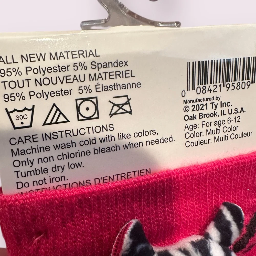 Ty Sock-A-Boos Kids Pink and Black Zebra Print Socks Zoey